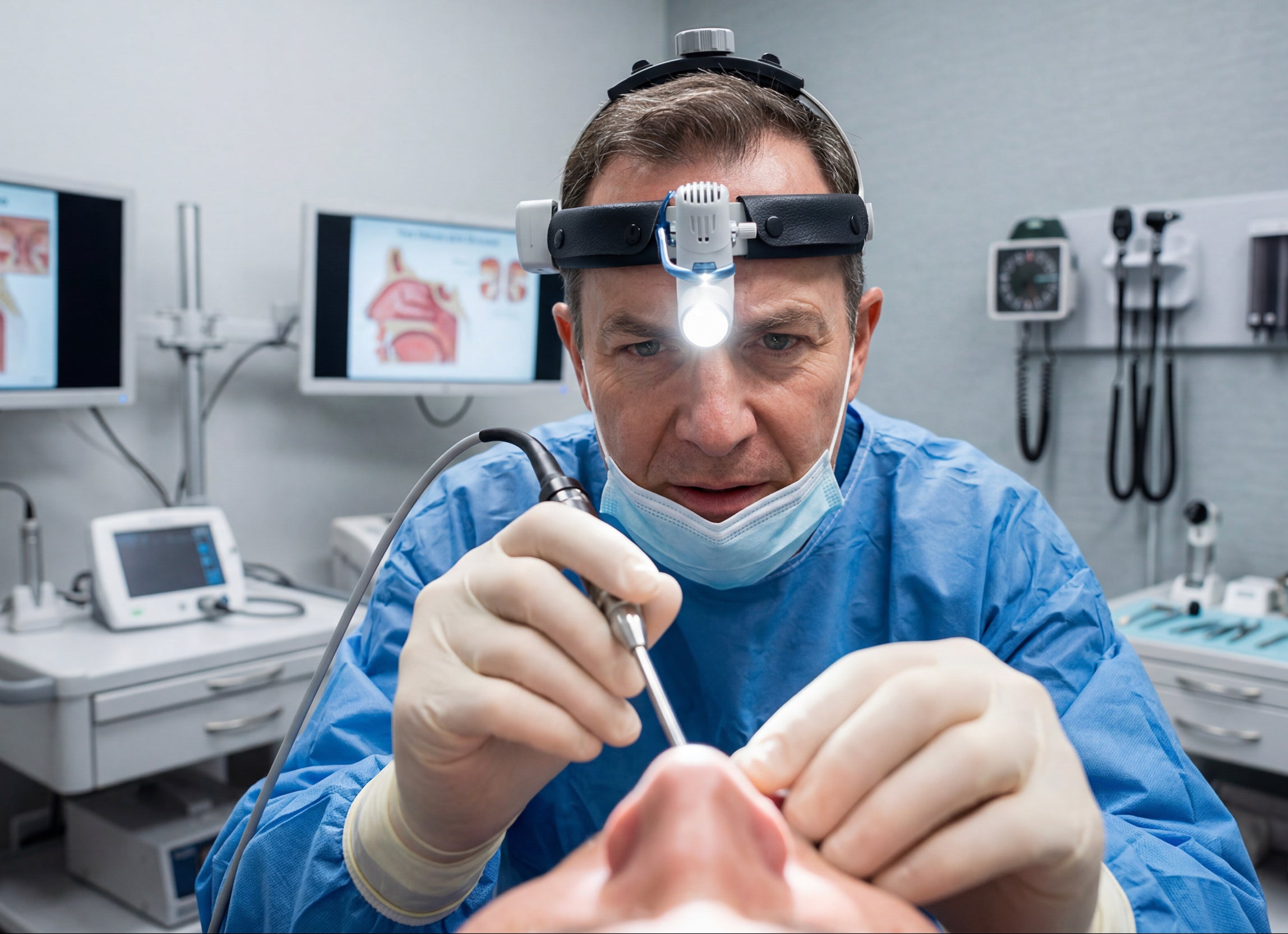 Doctor checking nose